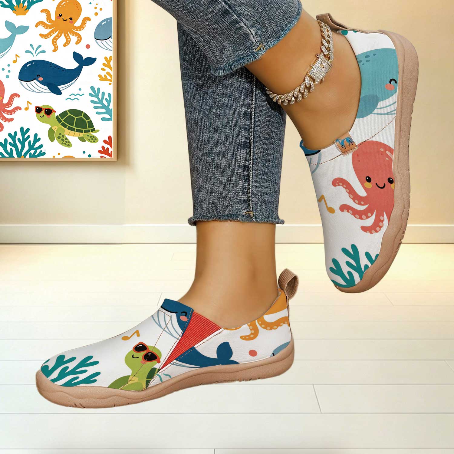 여성용 와이드 토 박스 재미있는 만화 바다 동물 프린트 - Women'S Shoes With Wide Toe Box 리뷰 및 가격
