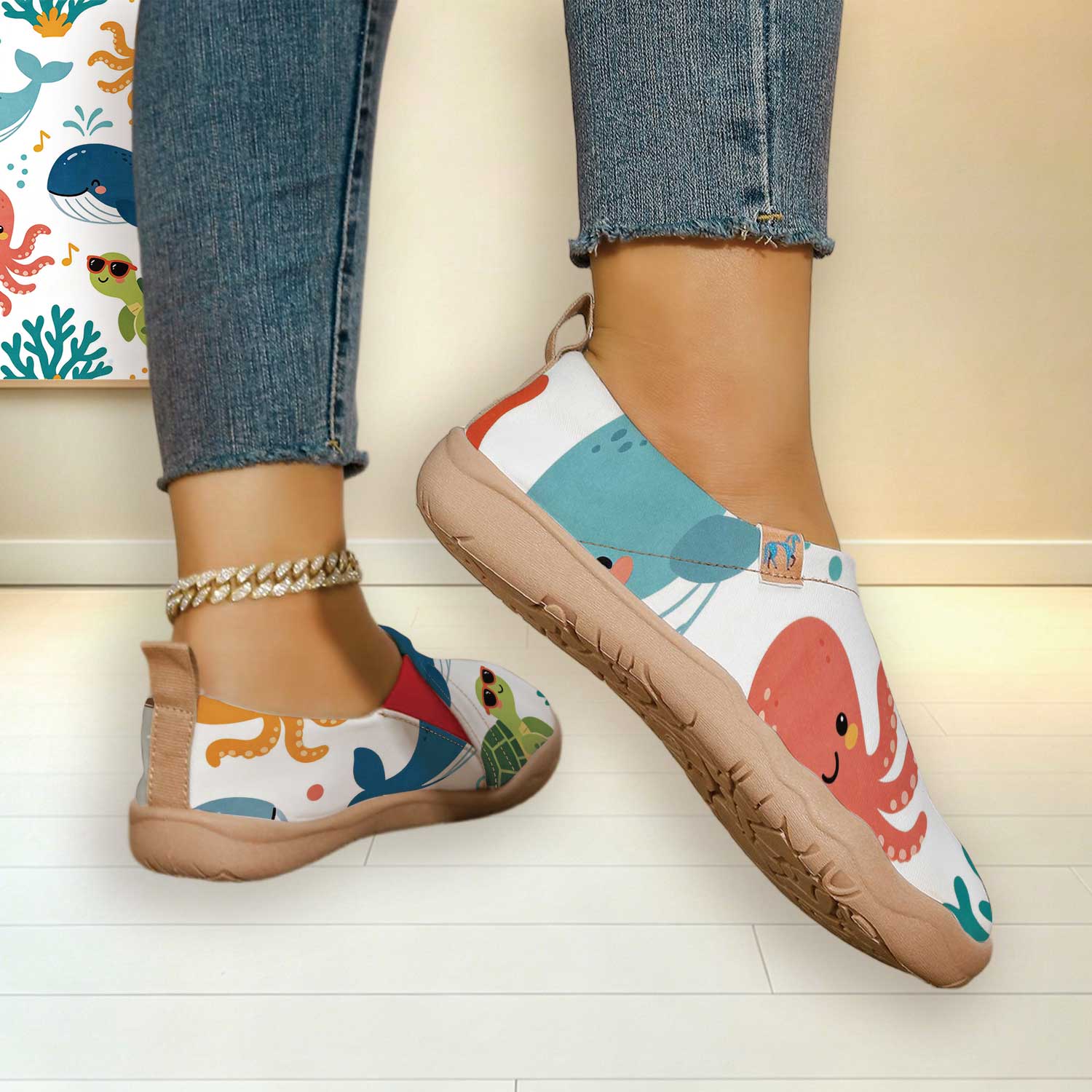 여성용 와이드 토 박스 재미있는 만화 바다 동물 프린트 - Women'S Shoes With Wide Toe Box 리뷰 및 가격