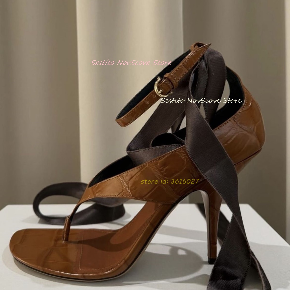 브라운 오픈토 레이스업 샌들 플립플롭 앵클 스트랩 버클 - Platform Mule Heel 리뷰 및 가격