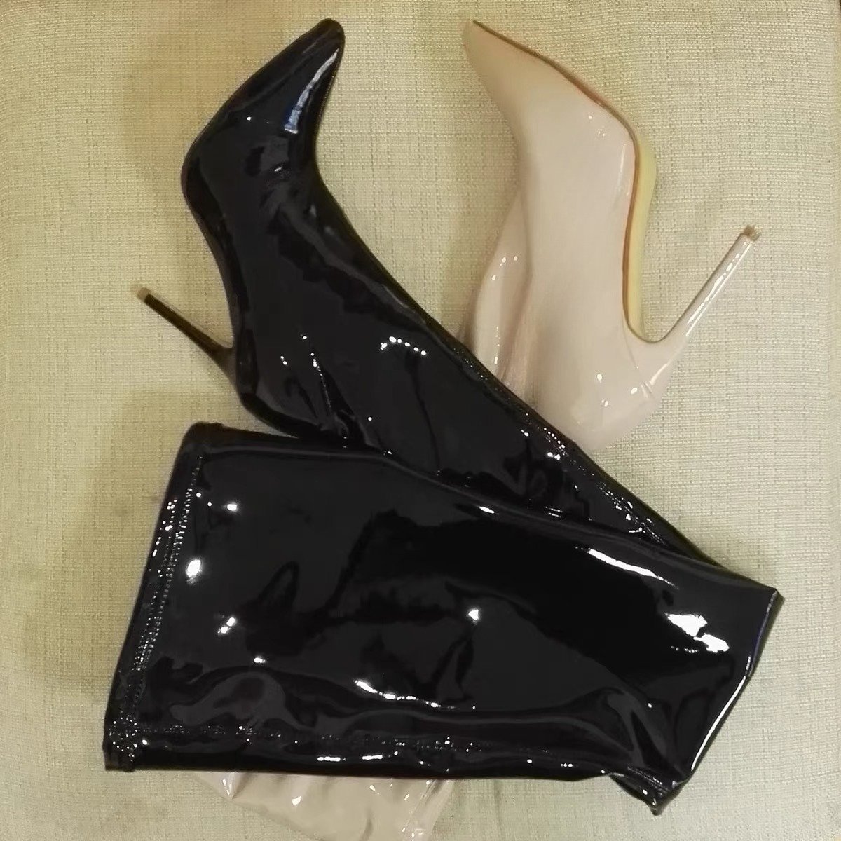 뾰족코 섹시 하이힐 롱부츠 여성용 블랙 방수 에나멜 가 - Women'S Shoes Water Resistant 리뷰 및 가격